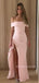 Off Shoulder Pink Mermaid Long Evening Prom Dresses, High Slit Prom Dress, MR9453