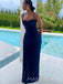 Spaghetti Straps Blue Mermaid Appliques Long Evening Prom Dresses, MR9456