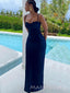 Spaghetti Straps Blue Mermaid Appliques Long Evening Prom Dresses, MR9456