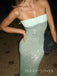 Mermaid Sage Green Sequins Strapless Long Evening Prom Dresses, MR9457