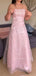 Lovely Pink Strapless A-line Appliques Long Evening Prom Dresses, MR9458