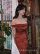 Off Shoulder Burgundy Satin Long Evening Prom Dresses, Mermaid Prom Dress, MR9461