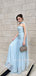 Mermaid Blue Chiffon Strapless Long Evening Prom Dresses, MR9466