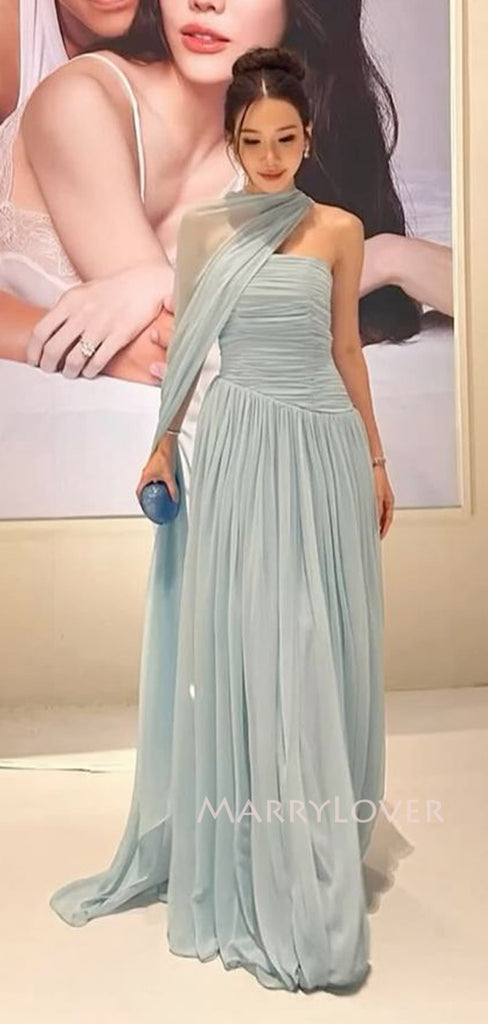 Mermaid Blue Chiffon Strapless Long Evening Prom Dresses, MR9466