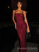 Burgundy Sparkly Mermaid Long Evening Prom Dresses, Spaghetti Straps Prom Dress, MR9468