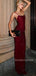 Burgundy Sparkly Mermaid Long Evening Prom Dresses, Spaghetti Straps Prom Dress, MR9468