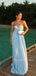 A-line Blue Spaghetti Straps Long Evening Prom Dresses, MR9470