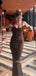 Brown Sparkly Mermaid Long Evening Prom Dresses, Backless Prom Dress, MR9475