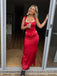 Red Satin Mermaid Two Pieces Long Evening Prom Dresses, MR9488