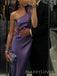 One Shoulder Purple Satin Mermaid Long Evening Prom Dresses, MR9491