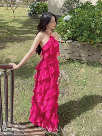 Lovely Pink Chiffon Long Evening Prom Dresses, MR9493