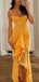 Spaghetti Straps Yellow Tulle Mermaid Long Evening Prom Dresses, V-neck Prom Dress, MR9496