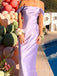 Off Shoulder Lilac Satin Mermaid Long Evening Prom Dresses, MR9497