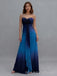Unique Spaghetti Straps Blue Chiffon Long Evening Prom Dresses, MR9505