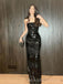 Sparkly Black Mermaid Strapless Long Evening Prom Dresses, MR9506