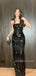 Sparkly Black Mermaid Strapless Long Evening Prom Dresses, MR9506