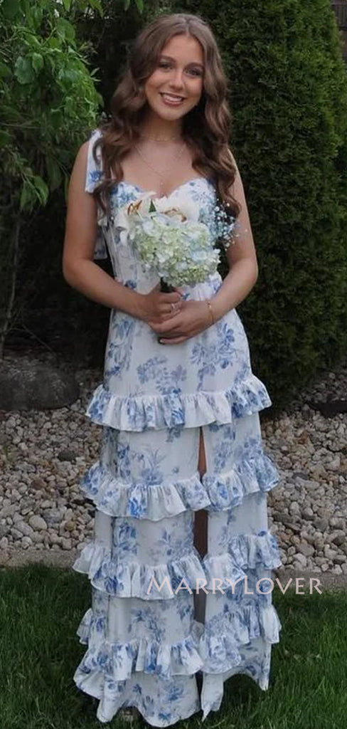 Gorgeous Blue Side Slit Long Evening Prom Dresses, MR9508