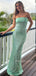 Simple Strapless Sage Green Sequins Mermaid Long Evening Prom Dresses, MR9509