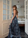 V-neck Navy Blue Satin Long Evening Prom Dresses, Mermaid Prom Dress, MR9512