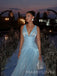 Deep V-neck Blue Long Evening Prom Dresses, Sparkly Prom Dress, MR9513