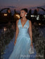 Deep V-neck Blue Long Evening Prom Dresses, Sparkly Prom Dress, MR9513