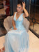 Deep V-neck Blue Long Evening Prom Dresses, Sparkly Prom Dress, MR9513