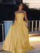 Yellow Satin A-line Strapless Long Evening Prom Dresses, MR9520