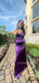 Spaghetti Straps Purple Satin Long Evening Prom Dresses, Mermaid Backless Prom Dress, MR9526