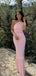 One Shoulder Pink Mermaid Long Evening Prom Dresses, Sheath Prom Dress, MR9527