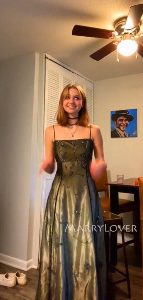 Spaghetti Straps Black Tulle Satin Long Evening Prom Dresses, MR9532