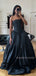 Black Strapless A-line Long Evening Prom Dresses, MR9533