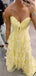 Sweet Heart Yellow Chiffon Long Evening Prom Dresses, Side Slit Prom Dress, MR9534