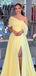 A-line Yellow Chiffon Side Slit Long Evening Prom Dresses, Off Shoulder Prom Dress, MR9535