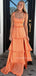 Orange Satin Side Slit Straps Long Evening Prom Dresses, MR9538