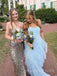Simple Sweet Heart Blue Tulle A-line Long Evening Prom Dresses, MR9540