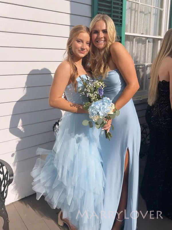 Simple Sweet Heart Blue Tulle A-line Long Evening Prom Dresses, MR9540