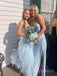 Simple Sweet Heart Blue Tulle A-line Long Evening Prom Dresses, MR9540