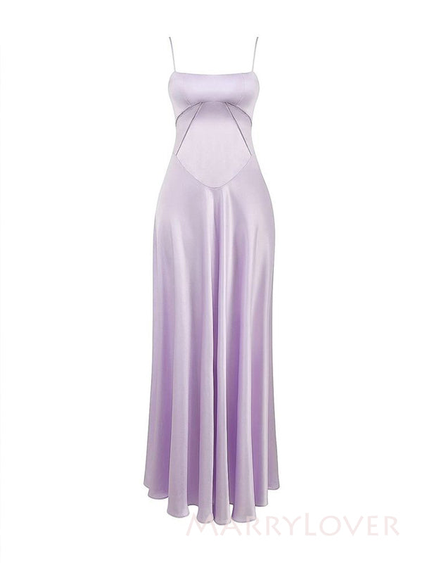Purple Satin Spaghetti Straps Long Evening Prom Dresses, Simple Prom Dress, MR9544