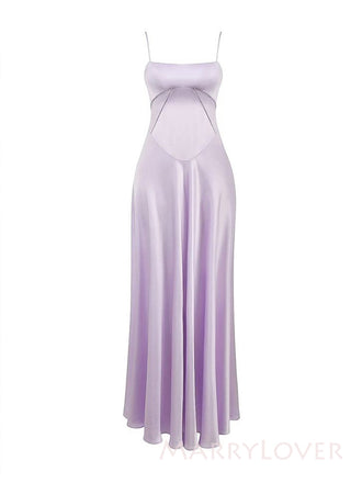 Purple Satin Spaghetti Straps Long Evening Prom Dresses, Simple Prom Dress, MR9544