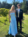 Simple Blue Chiffon Long Evening Prom Dresses, Strapless Prom Dress, MR9546