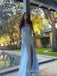 Simple Blue Chiffon Long Evening Prom Dresses, Strapless Prom Dress, MR9546