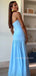 Simple Blue Chiffon Long Evening Prom Dresses, Strapless Prom Dress, MR9546