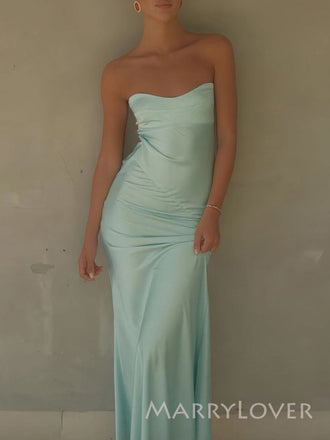 Gorgeous Satin Mermaid Strapless Long Evening Prom Dresses, MR9548