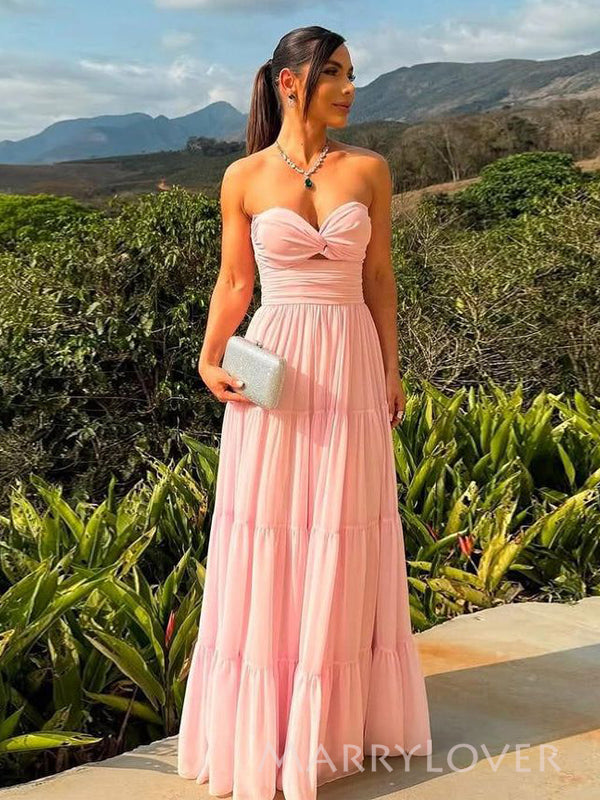 Unique Pink Sweetheart A-line Long Evening Prom Dresses, MR9551