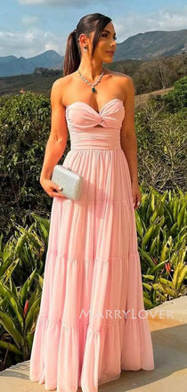 Unique Pink Sweetheart A-line Long Evening Prom Dresses, MR9551