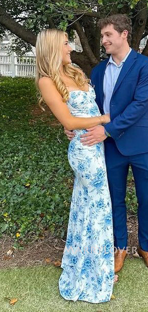 Spaghetti Straps Blue Mermaid Long Evening Prom Dresses, MR9554