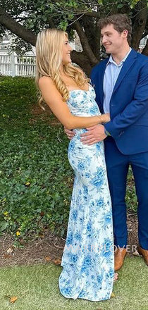 Spaghetti Straps Blue Mermaid Long Evening Prom Dresses, MR9554