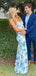 Spaghetti Straps Blue Mermaid Long Evening Prom Dresses, MR9554
