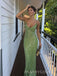 Green Sequins Mermaid Spaghetti Straps Long Evening Prom Dresses, MR9556