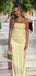 Popular Simple Yellow Mermaid Strapless Long Evening Prom Dresses, MR9557